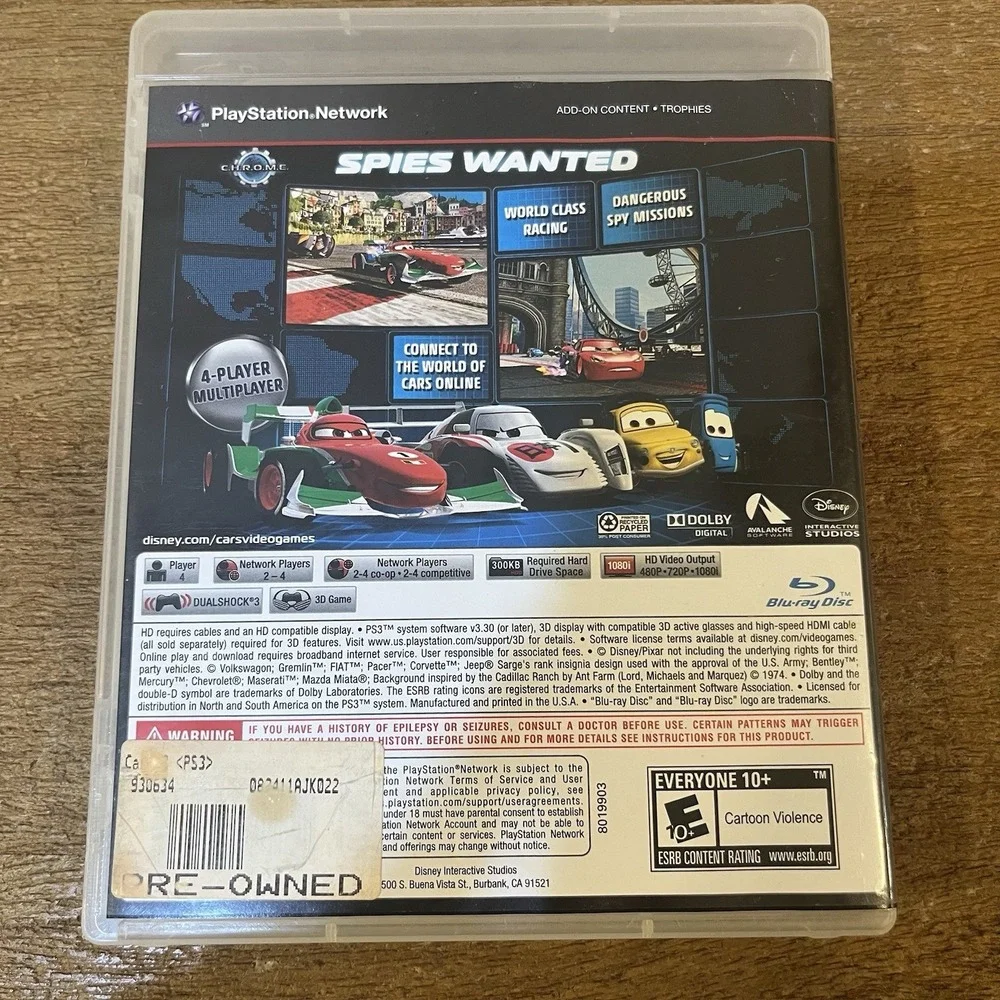 Disney Pixar Cars 2 Video Game for PS3 Sony PlayStation 3 Disc & Case No Manual